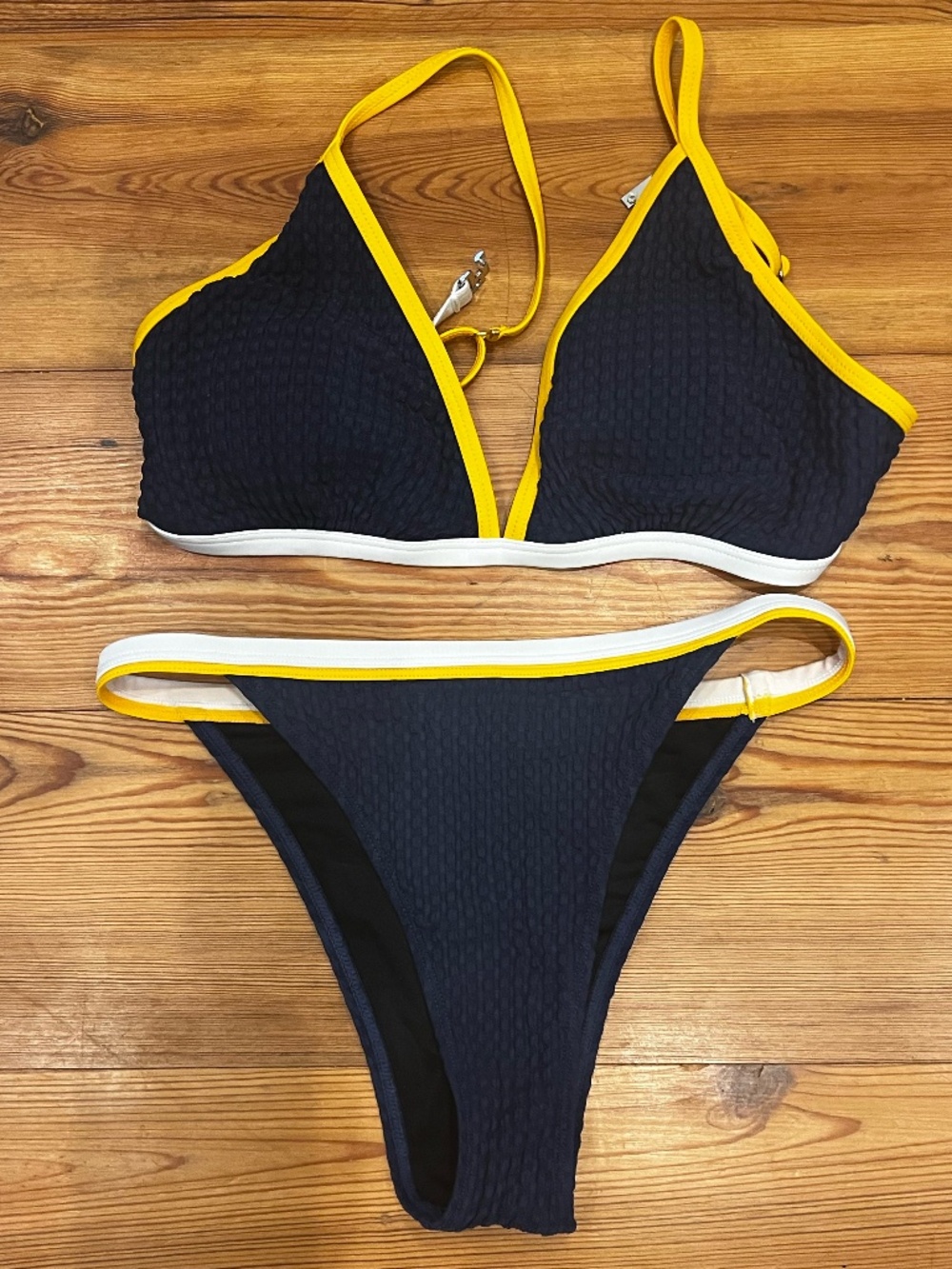 Navy Bikini with White and Yellow Trim - NWOT Size S